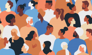 An illustration of a range of people of different ethnicities and religions