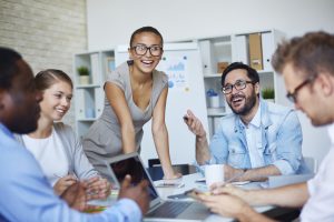 Colleagues collaborating round a table