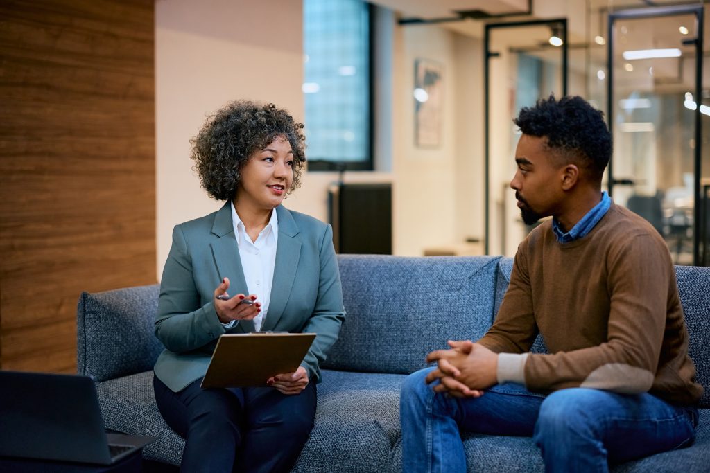 A Financial adviser in conversation with her client